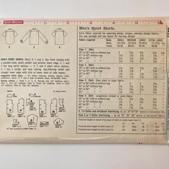 Simplicity 4452 Pattern Top Mens Medium Vintage Pocket Button Front Long Sleeve - Picture 4 of 6